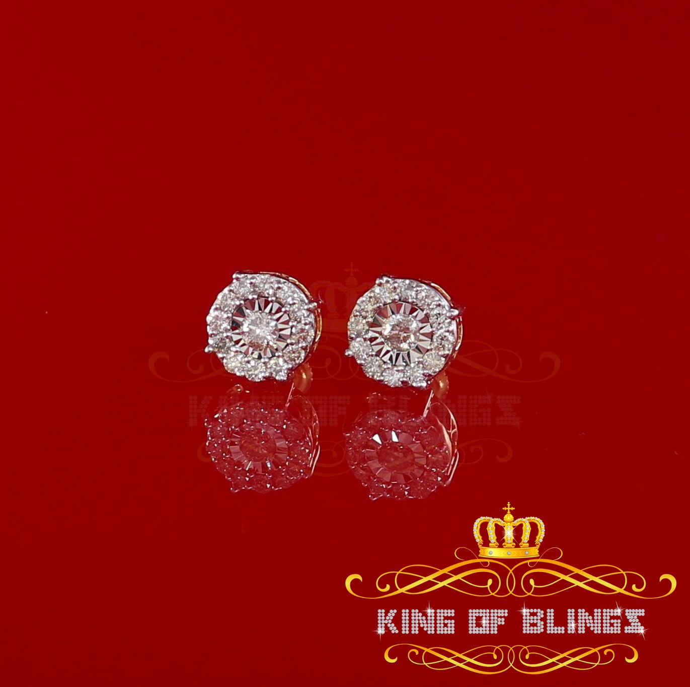 King of Bling's 10K Real Yellow Gold with 0.75CT Real Diamond Men's/Women's Stud Round Earrings