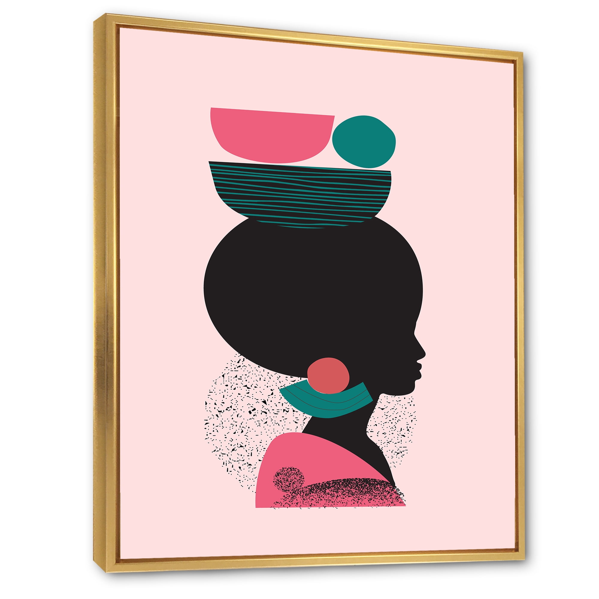 Designart 'Ethnic Geometric Silhouette of African American II' Modern Framed Canvas Wall Art Print