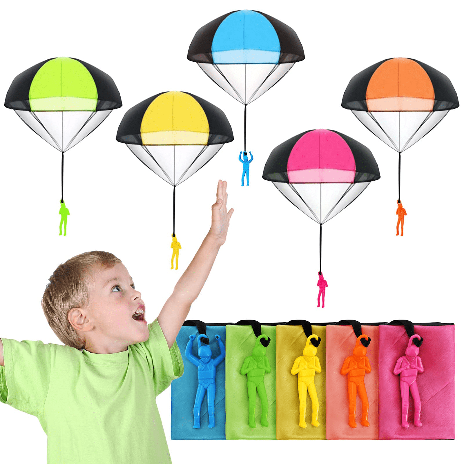 YeahiBaby 24PCS Mini Kids Parachute Hand Throwing Parachute Toy Children Educational Parachute with Figure Soldier Assorted Color and Style