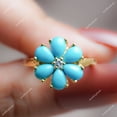 thumbnail image 3 of Turquoise Ring Band Floral Ring Anniversary Ring Silver Gold Ring Gift for Her, 3 of 5