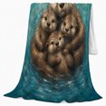 thumbnail image 2 of Turquoise Otters Underwater Illustration, Peaceful Coastal Landscape Scene, Warm Flannel Blanket for Cabin and Lodge, Beach Lovers Housewarming Gift, Coastal Home Decor, 2 of 9