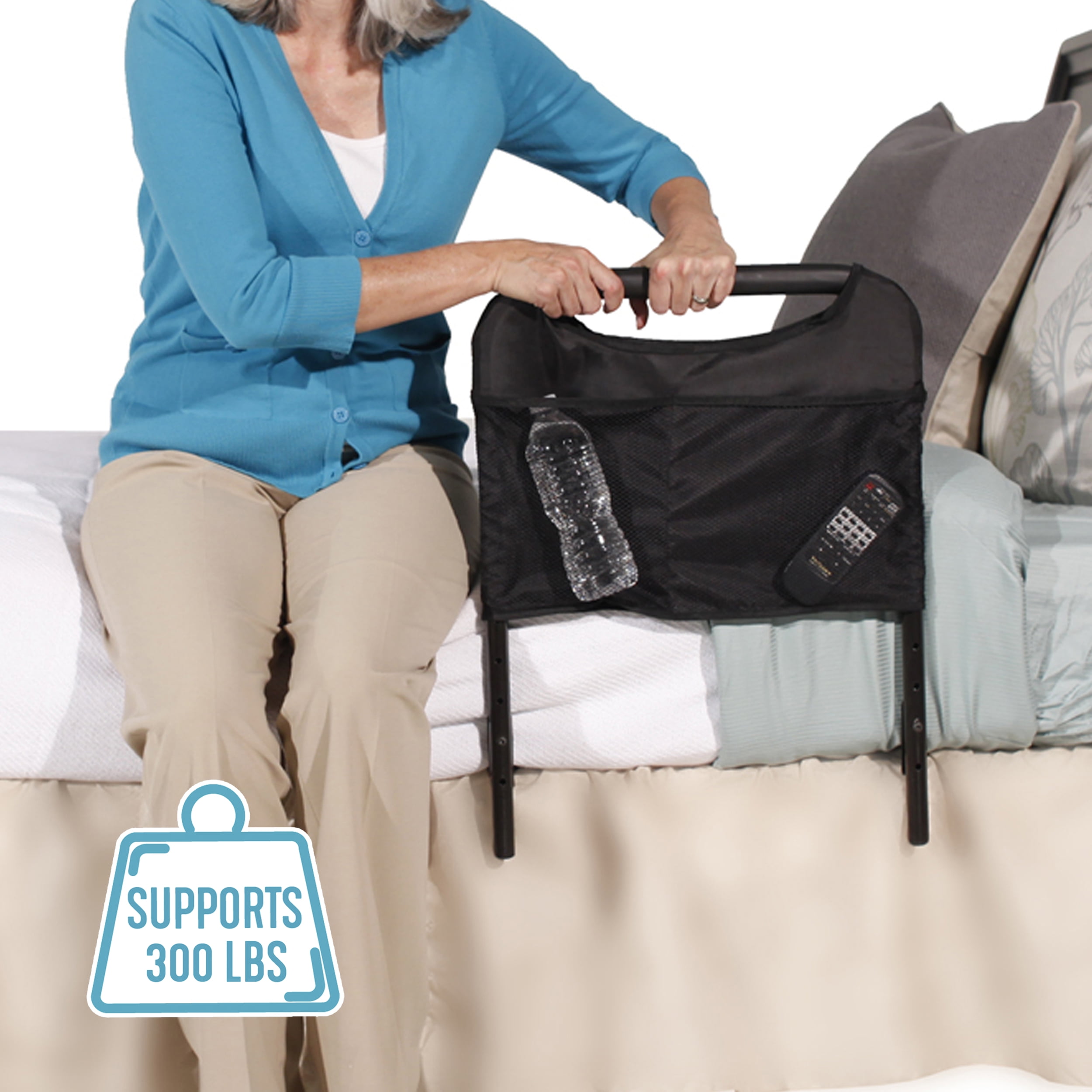 Able Life Bedside Safety Handle, Padded Stand Assist Railing for Seniors, Height Adjustable Bed Rail with Pouch for Elderly Adults, Fits King, Queen, Full and Twin Beds, ASTM Safety Approved Bedrail