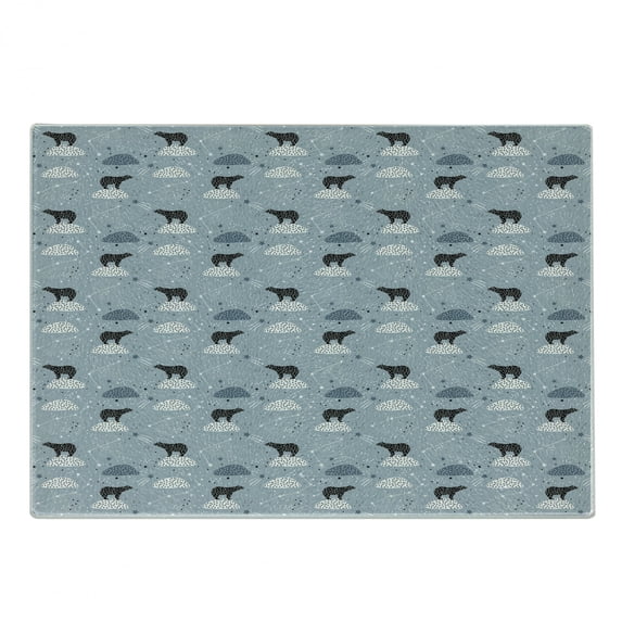 Constellation Cutting Board, Polar Bear Silhouettes with Stars Doodle Style Illustration, Decorative Tempered Glass Cutting and Serving Board, Small Size, Pale Blue Black Bluegrey, by Ambesonne