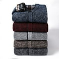 thumbnail image 2 of Suéter tipo cárdigan de punto con botones y cuello de pico para hombre de mediana edad y mayor de invierno con forro de terciopelo, 2 of 6