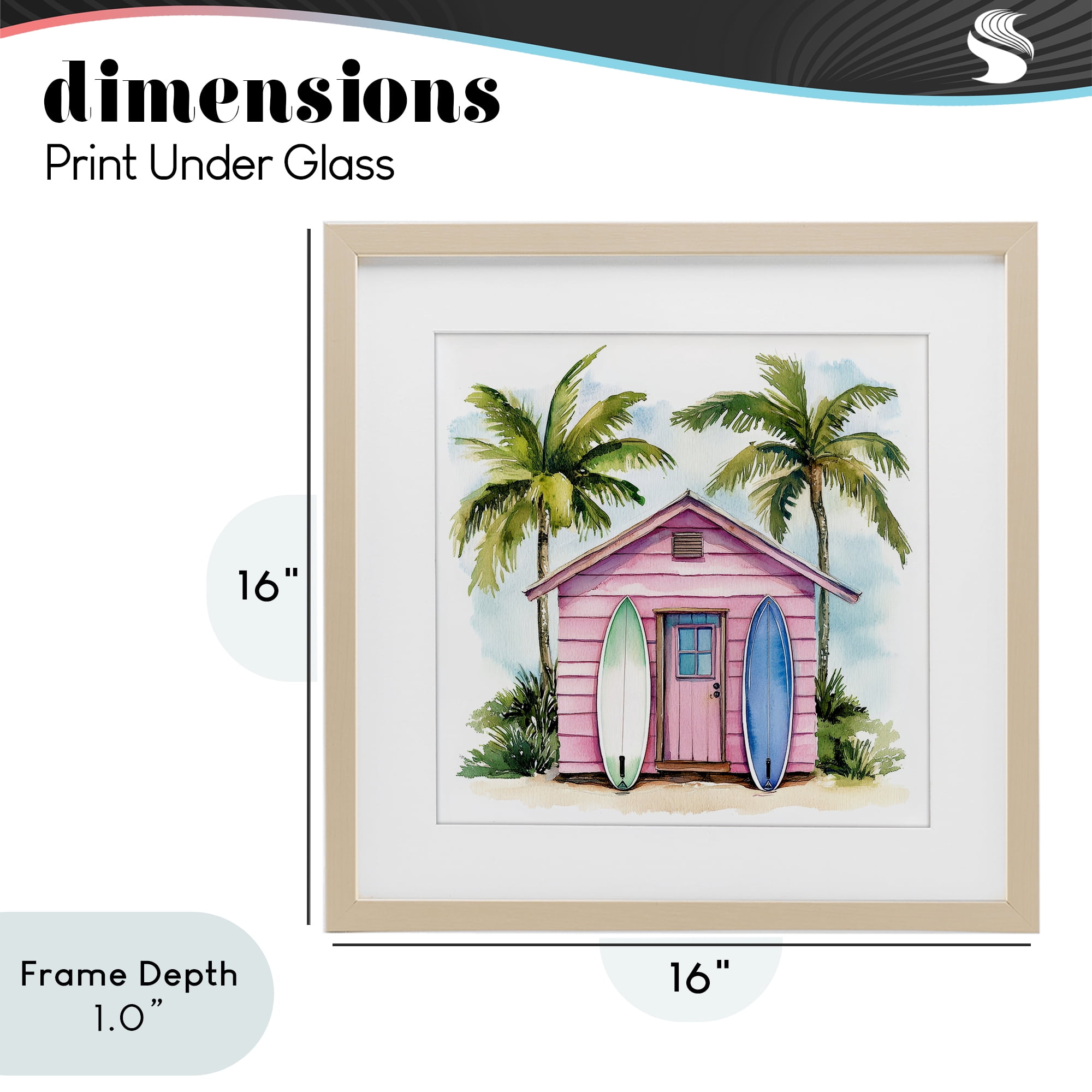 Stupell Industries Surf Shack Under Palms Birch Framed Print Under Glass, design by Petal Prints Design