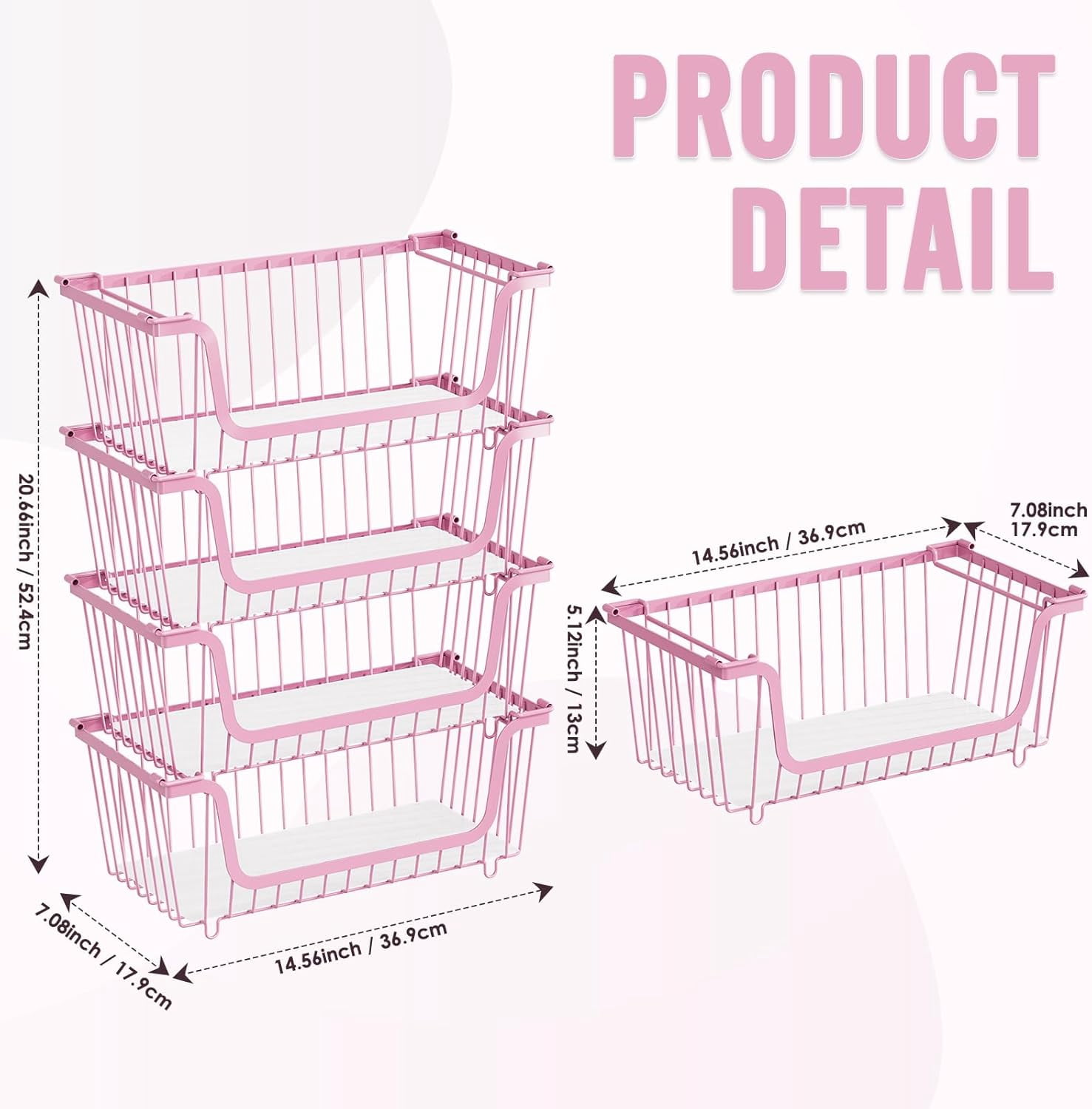 4 Pcs Stackable Wire Baskets for Pantry Organizers and Storage,Vegetable Fruit Basket for Countertop,Kitchen Storage Metal Baskets,Produce Potato Onion Storage Bin,Black