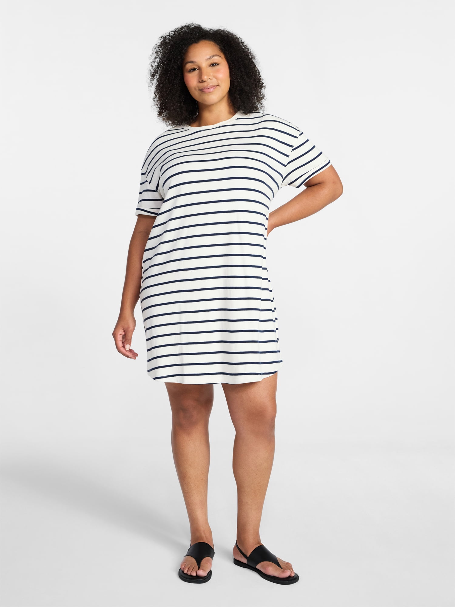 Time and Tru Women's Cotton T-Shirt Dress with Short Sleeves, Sizes XS-XXXL