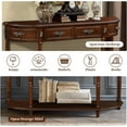 thumbnail image 3 of 52" Retro Half Moon Console Table - Curved Wood Sofa Table with 2 Drawers & Open Shelf for Entryway, Living Room & Hallway in Cherry, 3 of 8