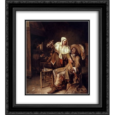 Pieter de Hooch 2x Matted 20x24 Black Ornate Framed Art Print 'Tavern scene with maid trying to fill the glass of a cavalier (The Empty Glass)'