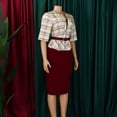 thumbnail image 5 of AURA Plus Women Elegant High Waist Pencil Dress V Neck Printed Midi Bodycon Office Work Dress with Belt, 5 of 8