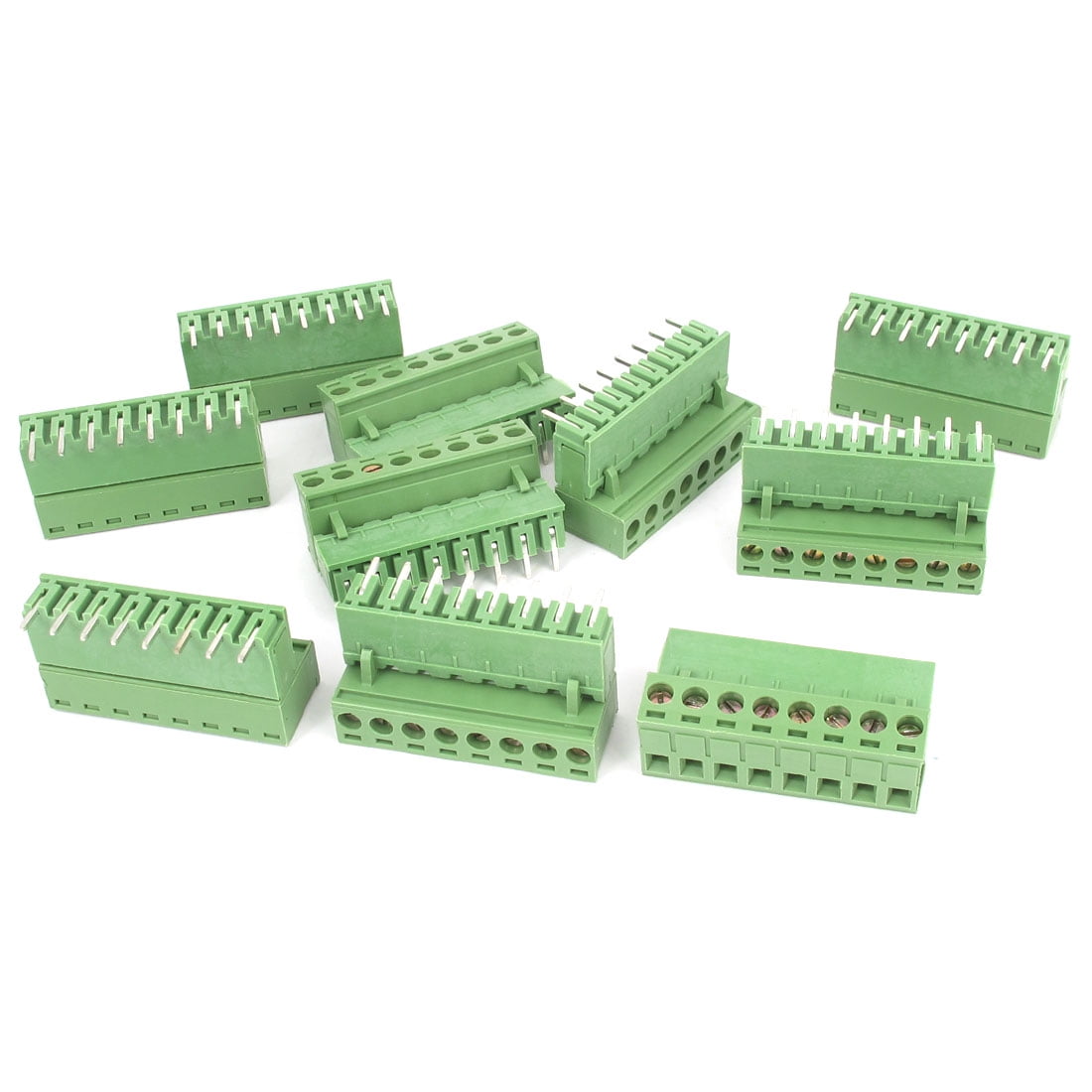 300V 10A 8 Pin 5.08mm Pitch Right Angled PCB Screw Terminal Block Green 10Pcs