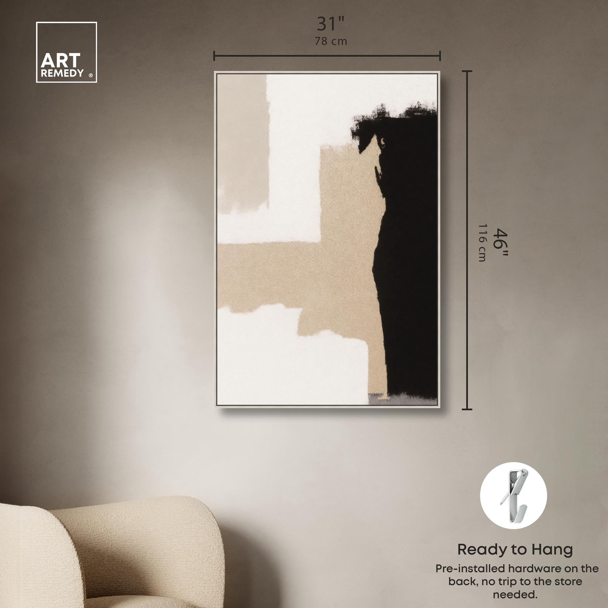 Earth and Ink III Canvas Neutral Wall Decor by Art Remedy, Silver Frame, 30 x 45