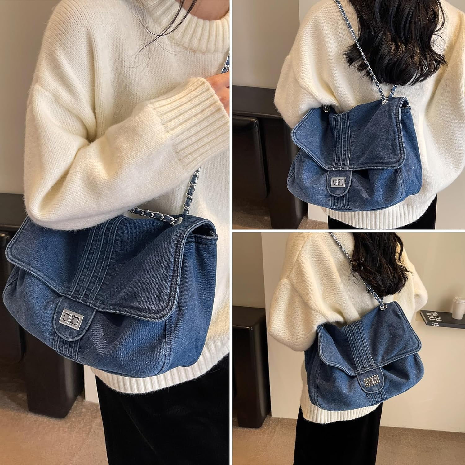 Denim Crossbody Bag, Jean Purses for Women Denim Clutch Purses and Handbags