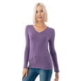 thumbnail image 5 of Simply Fashion Basic V Neck Long Sleeve T-Shirts - Stretch Cotton SpandexPURPLEGREY,MEDIUM, 5 of 5