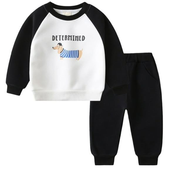 Little Boys Outfits Sets Casual Kids Hoodie Cartoon Sleeve Pullover With Pants Two Piece Spring Winter Fall Clothing Sets Black Size 7-8T