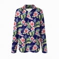thumbnail image 4 of Towmus Women Hawaiian Shirts Oversized Floral Printed Lapel Neck Button Down Long Sleeve Fall Tunic Tops Casual Cardigan Shirt, 4 of 5