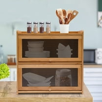 Countertop Storage Cabinet, Fully Sealed, 2 Tiers Organizer Shelf with 2 Door Stoppers for Kitchen