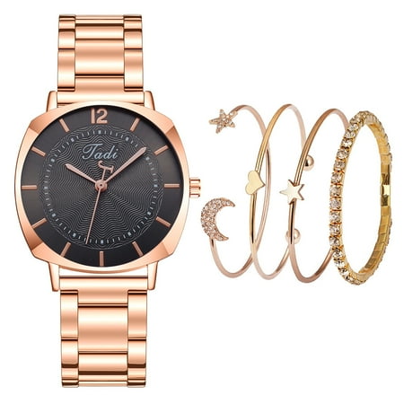 Women's Shining Casual Quartz Stainless Steelv Strap Bracelet Watch Set