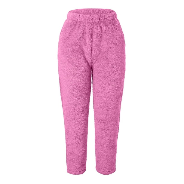 Yuyuzo Womens Winter Cozy Lounge Pants High Waist Warm Soft Fuzzy Fleece Pajama  Pants Bottoms Trousers Sleepwear Hot Pink 