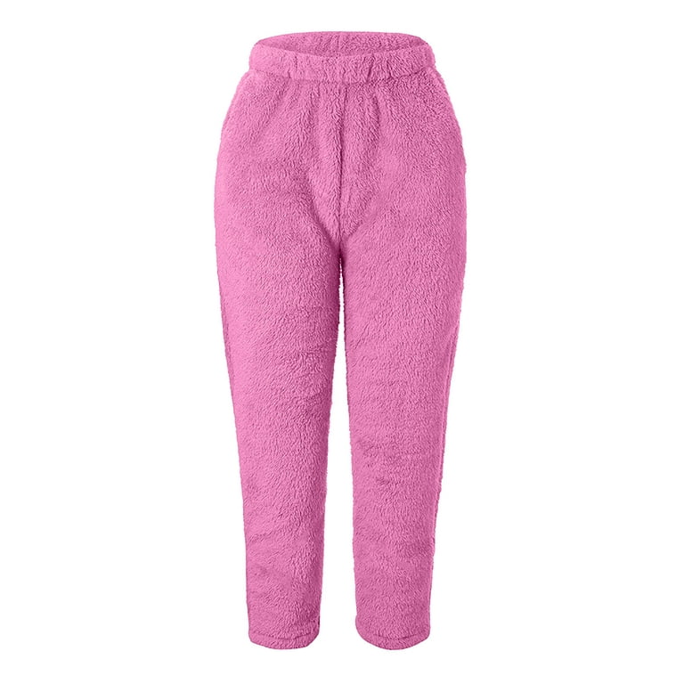 YWDJ Cute Pants for Women Trendy Women Warm Fitness Sport Leggings Winter  Fleece Legging Pants Hot Pink XS 