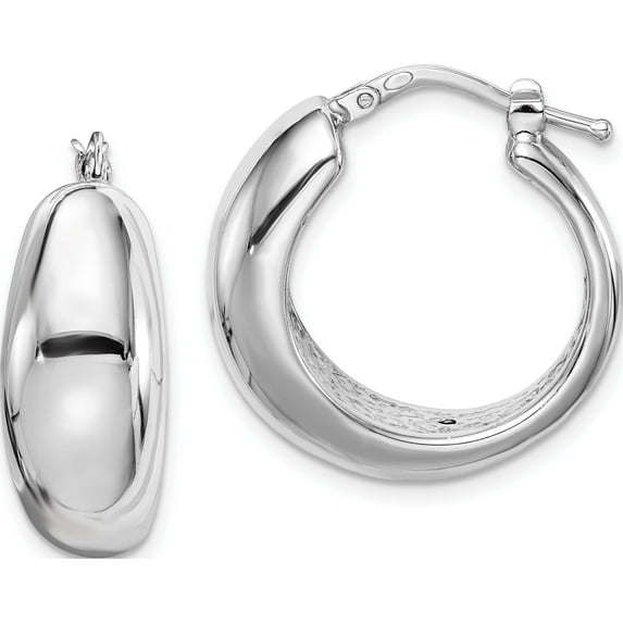 Sterling Silver Polished Rhodium Plated Hollow Hoop Earrings (23 X 23) Made In Italy qe8338