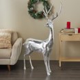 thumbnail image 2 of 37" x 58" Silver Fiberglass Floor Reindeer Christmas Sculpture with Mosaic Pattern, by DecMode, 2 of 9