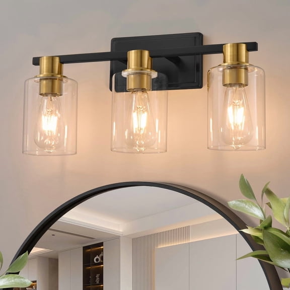 Deyidn Modern 3-Light Bathroom Vanity Light with Clear Globe Shades, E26 Base, Wall Mounted Mirror Light for Bathroom, Kitchen, Bedroom, Hallway