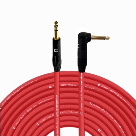 1/4" TRS Male to Right Angle 1/4" TS - 100 Feet - Red - Pro 3-Pin Microphone Connector for Powered Speakers, Audio Interface or Mixer for Live Performance & Recording