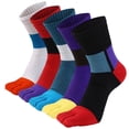 thumbnail image 4 of Calcetines de algodón con cinco dedos para hombre, medias transpirables de tubo medio, a rayas, coloridas, para negocios, 5 pares, 4 of 4