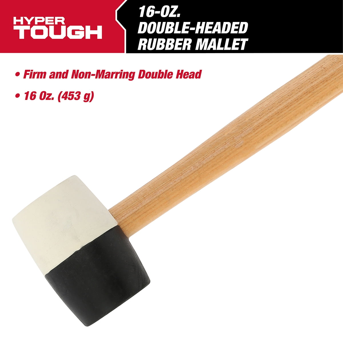 Hyper Tough Double Headed Rubber Mallet, Non-Marring Hammer