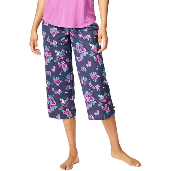 Jenni by Jennifer Moore Womens Printed Cropped Pajama Pants (Falling Floral Navy, X-Small)