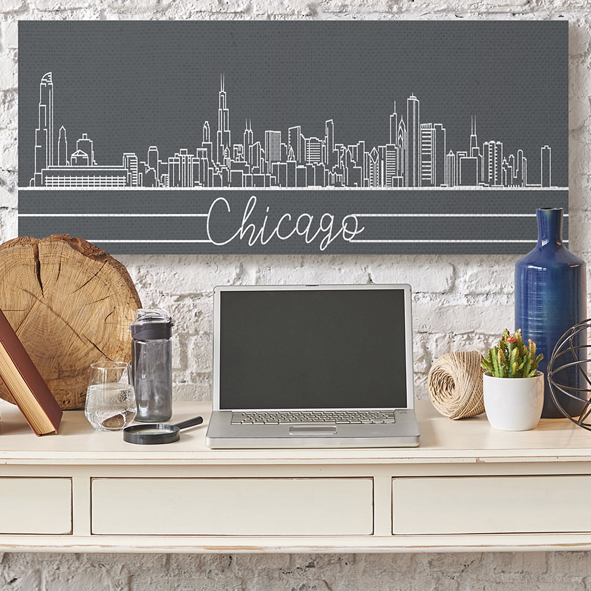 Stupell Industries Geometric Chicago Illinois Skyline Retro Architecture Town & City Painting Gallery Wrapped Canvas Art Print Wall Art, 20 x 48