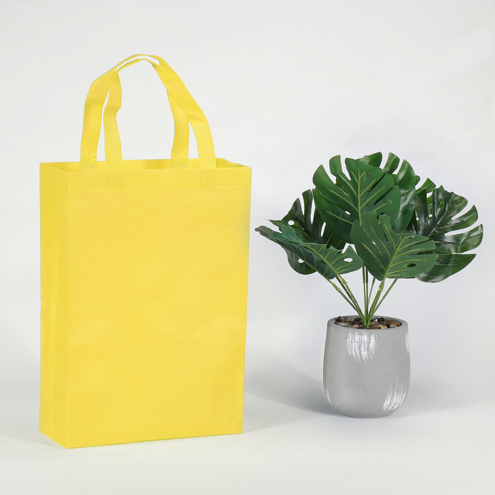 Unique Bargains Vertical Style Non-Woven Grocery Tote Bag Yellow