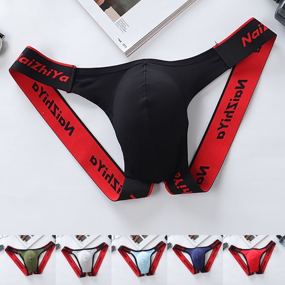 Men's Brief Underwear Sexy Jockstrap Leggings Underpants Funny Hollow Lingerie Cotton Breathable U-convex Pouch, 2XL