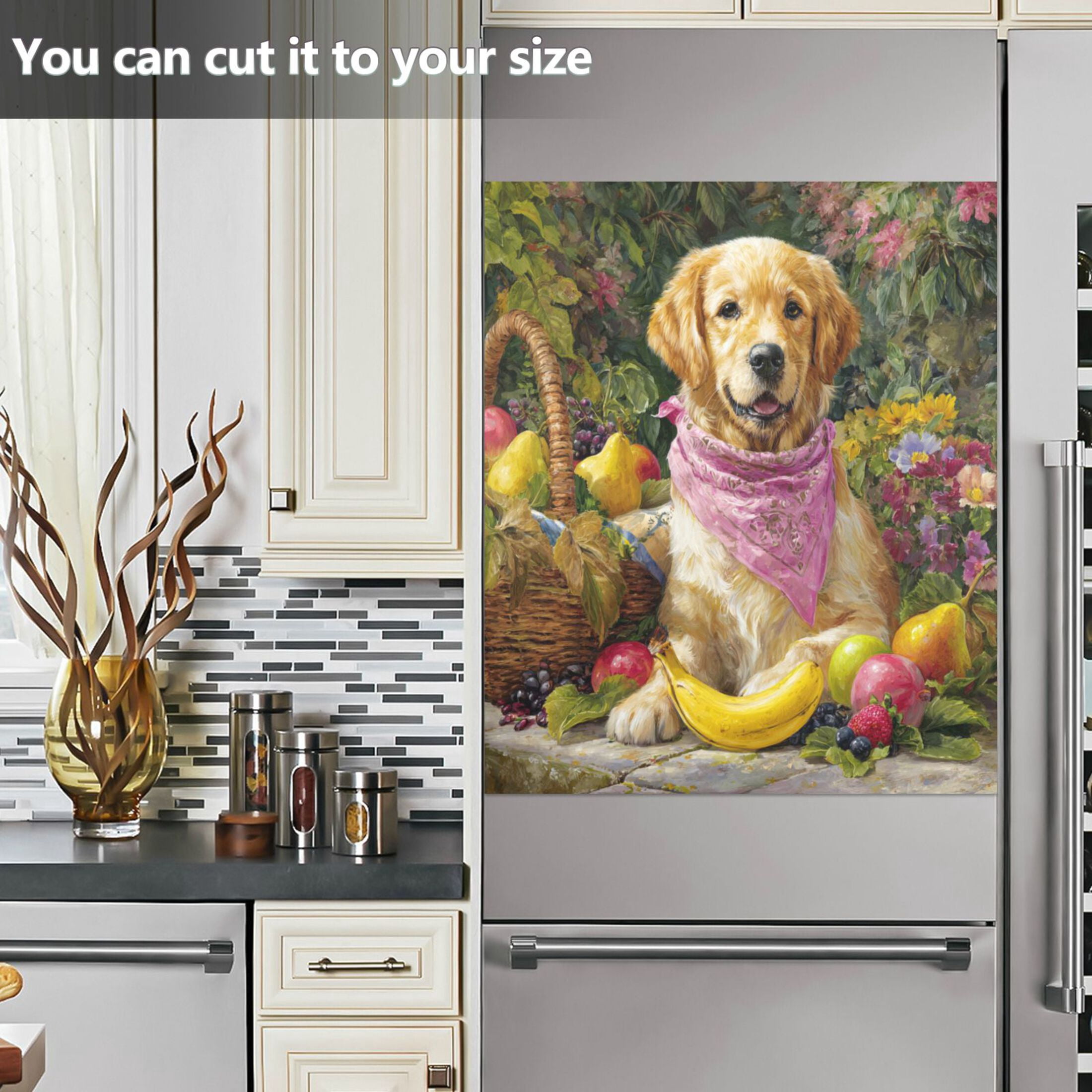 Dishwasher Magnetic Refrigerator Magnet Cover Sticker Home Decorative 23"x26" Golden Retriever with Scarf