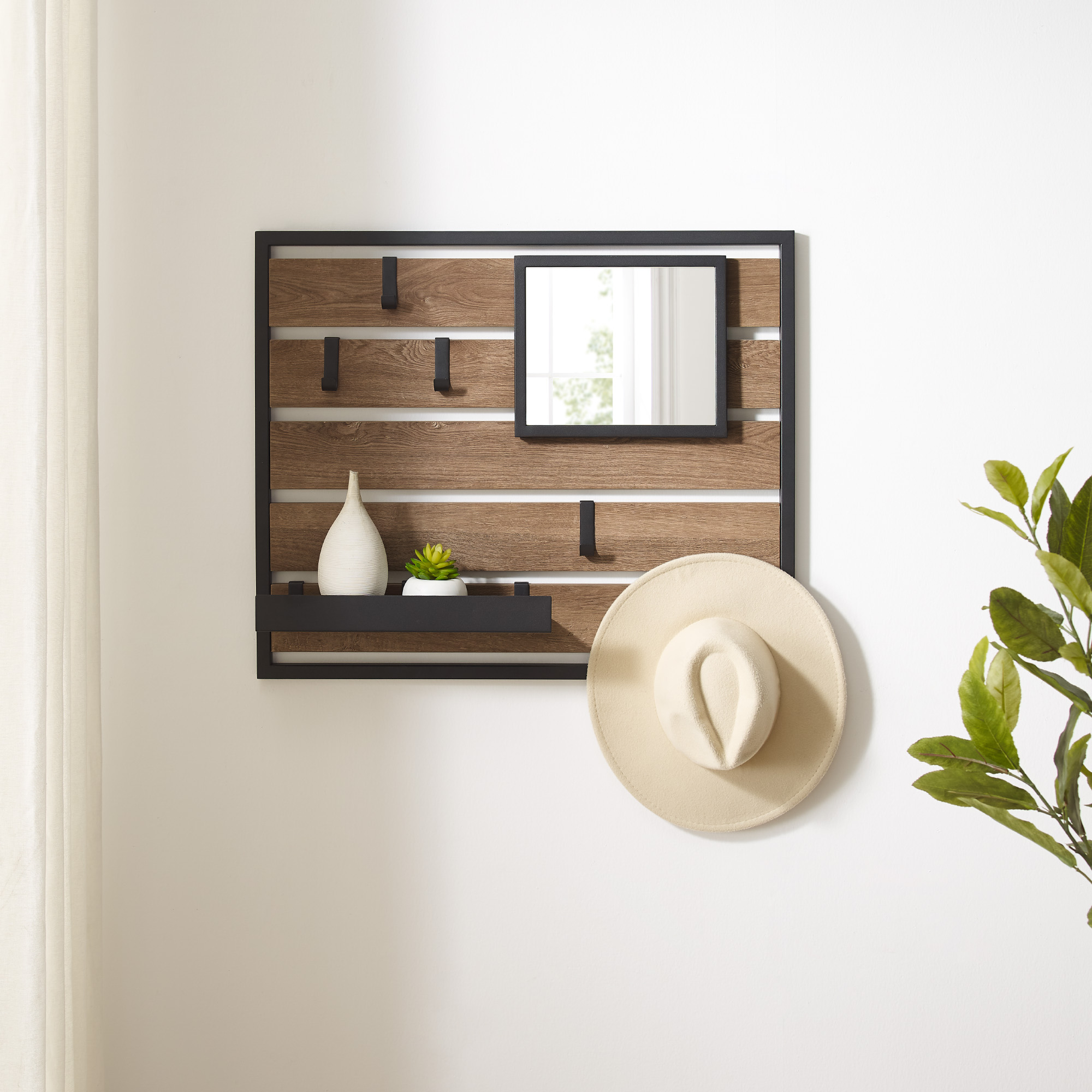 Walker Edison 25” Urban Industrial Slatted Wall Organizer, Knotty Driftwood