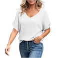 thumbnail image 3 of Diufon Womens Gauze Tops Summer Casual Short Sleeve V Neck Cotton Linen Blouse Solid Color Textured Tunic Tees, 3 of 8