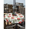 thumbnail image 2 of Outdoor Tablecloth with Umbrella Hole Zipper Red Strawberry Round Tablecloth 54" Waterproof Outside Table Cloth Summer Fruits Farmhouse Leaves Floral Rustic Patio Table Cover Tablecloths for Picnic, 2 of 8
