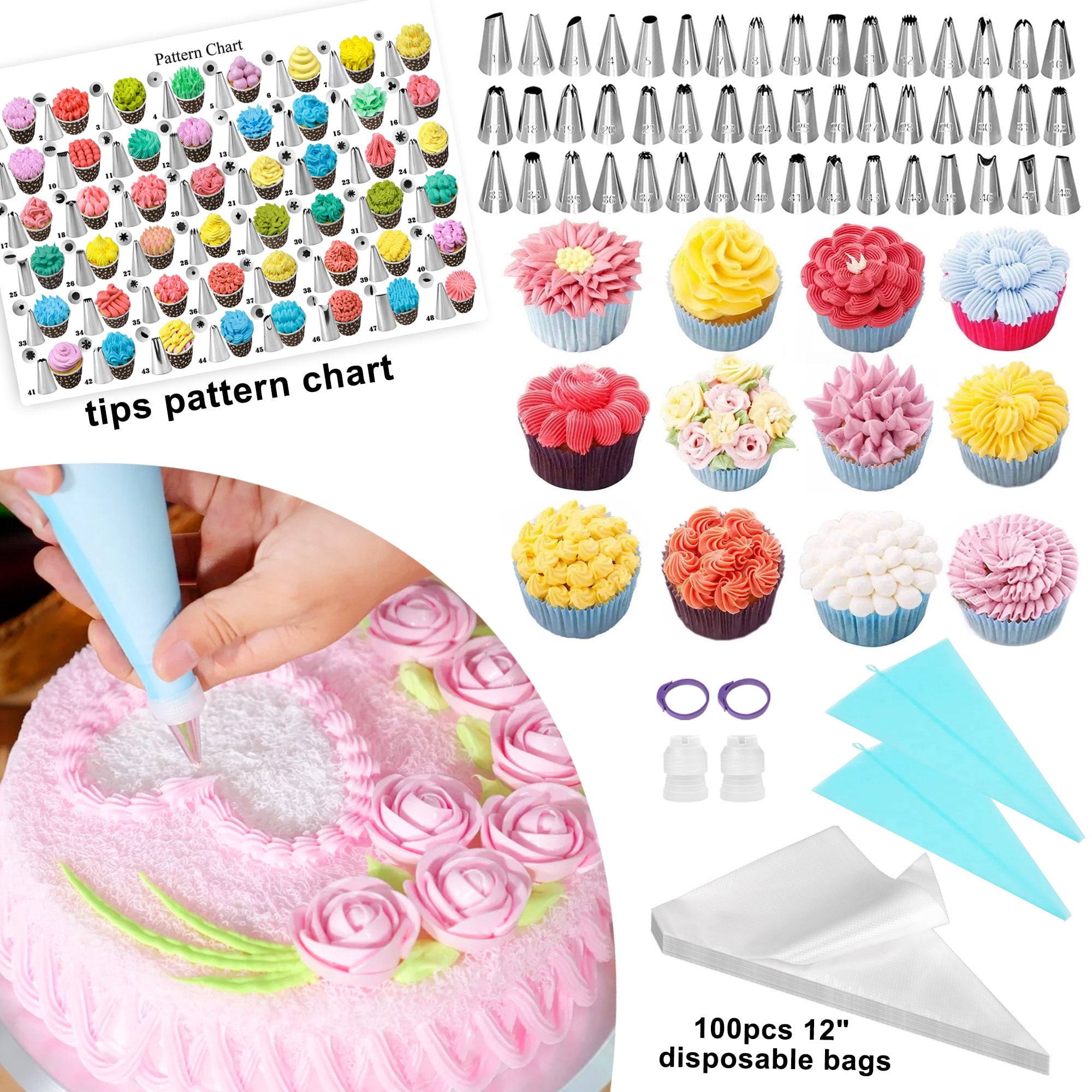 LotFancy Cake Decorating Kit, Cake Baking Supplies Set with Rotating Turntable, 3 Springform Pans