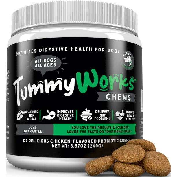 TummyWorks Probiotic Chews for Dogs. Relieves Diarrhea, Upset Stomach