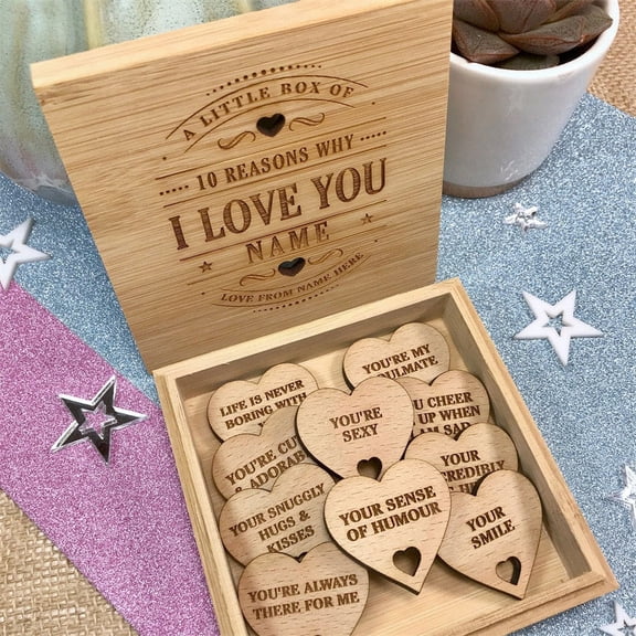 Homesteed 10 Reasons Why I Love You Box & Heart Tokens - Valentine’s Day, Anniversary, or Birthday Gift for Him or Her