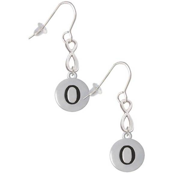 Delight Jewelry Silvertone Capital Letter - O - Pebble Disc - Silver tone Infinity French Earrings