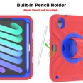 thumbnail image 6 of ELEHOLD for iPad mini 6th Generation Rugged Case, Shockproof Heavy Duty Protective Cover with Handle Strap & Pencil Holder & Kickstand & Shoulder Strap for iPad mini 6 (2021) - Red Blue, 6 of 8