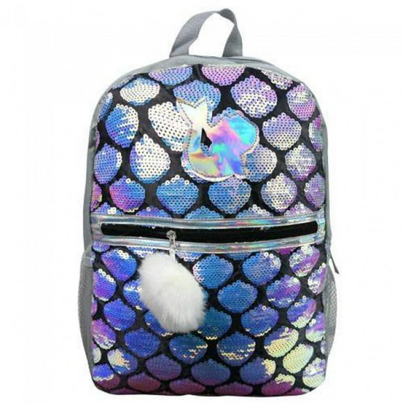 Sac à Dos Scolaire 16” Design Coquille de Sirène à Sequins