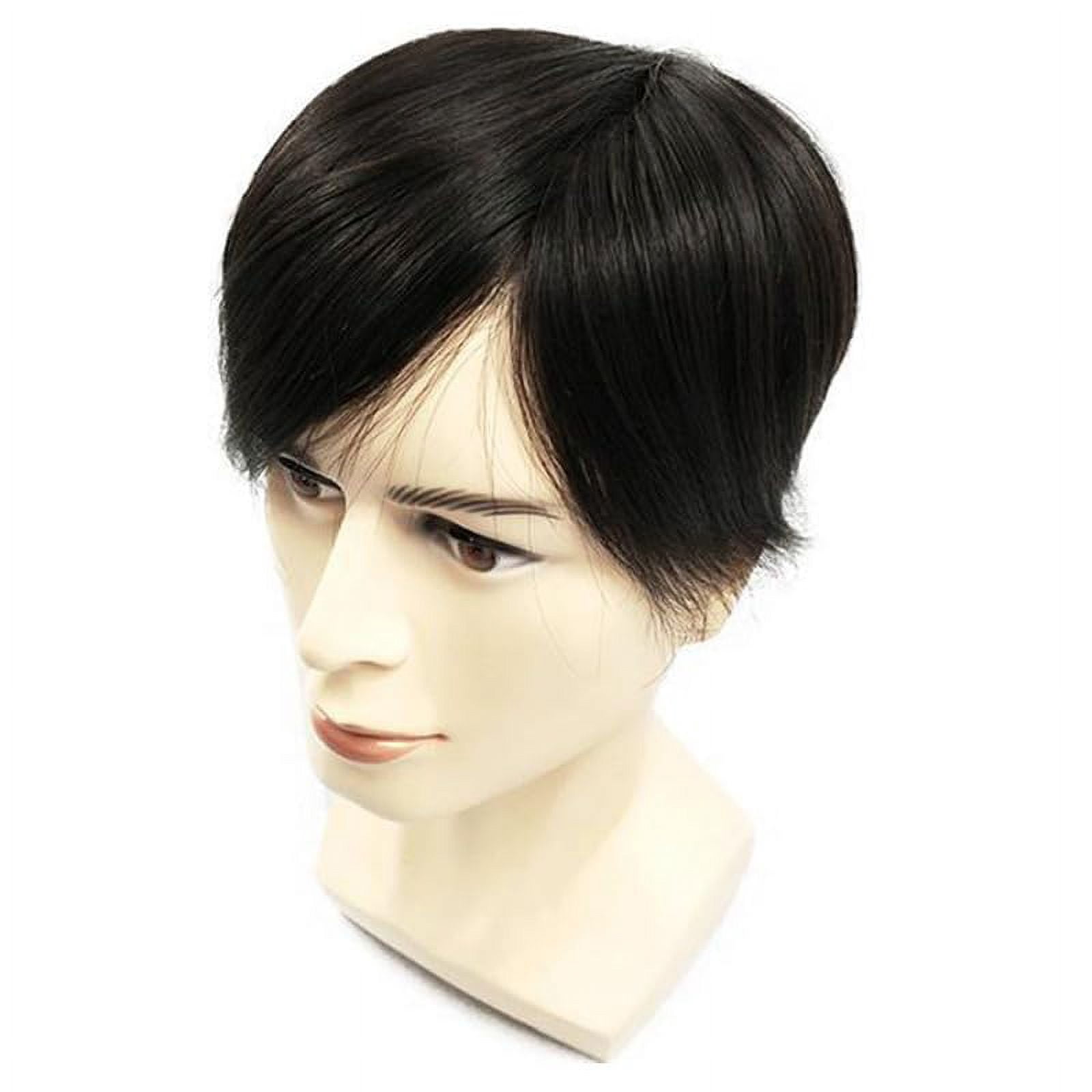 Fine Mono Base Men Toupee 100% Human Hair Hair Replacement System for Men Natural Black Straight Wig