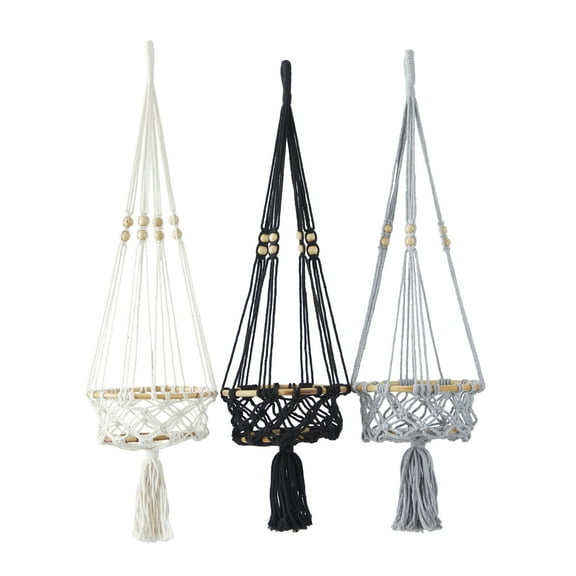 DecMode 9"W, 32"H Round Multi Colored Cotton Handmade Hanging Macrame Wall Planter (3 Count)