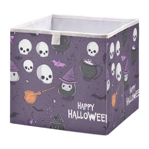 Foldable Fabric Storage Bin Home Cubes Clothing Organizer Bins Large Collapsible Box Basket for Home Organizer Halloween Background with Skulls