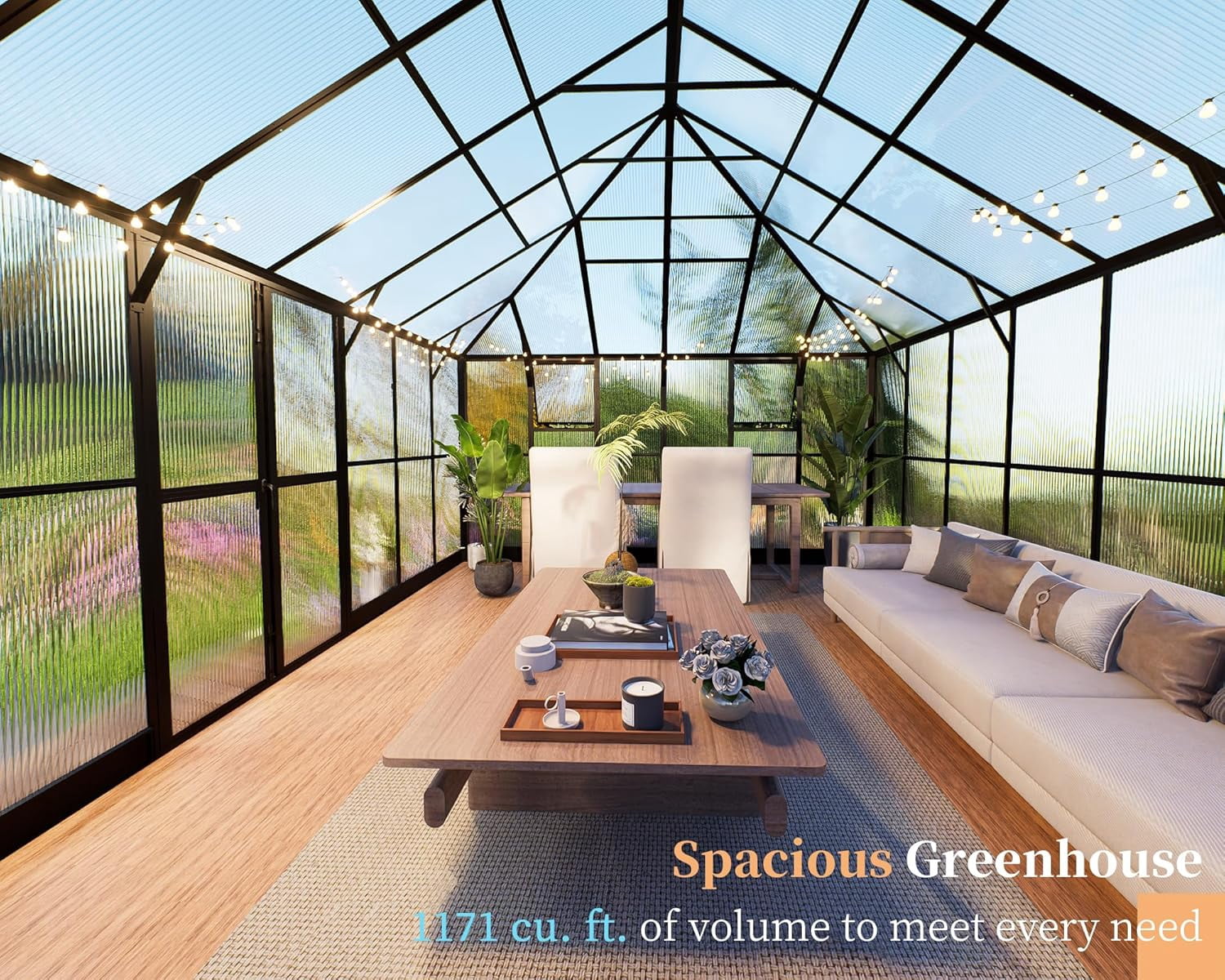 Jocisland 16x12x9.5 ft Polycarbonate Walk-in Greenhouse - 6 ft Wall Height Outdoor Aluminum Greenhouses with 2 Vent Windows, for Backyard Garden
