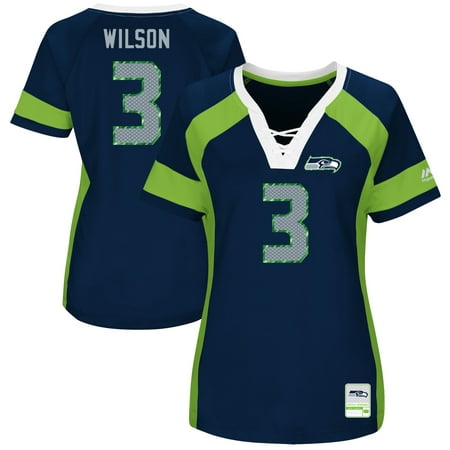 Russell Wilson Seattle Seahawks Majestic Women's Draft Him Name & Number Fashion V-Neck T-Shirt - College (Best College Sports Team Names)
