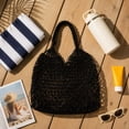thumbnail image 5 of OCCOA Handmade Woven Beach Hollow Casual Handbag Large Capacity, Woven Tote Shoulder Bag for Summer Vacation, Boho Beach Accessory, Black, 5 of 7